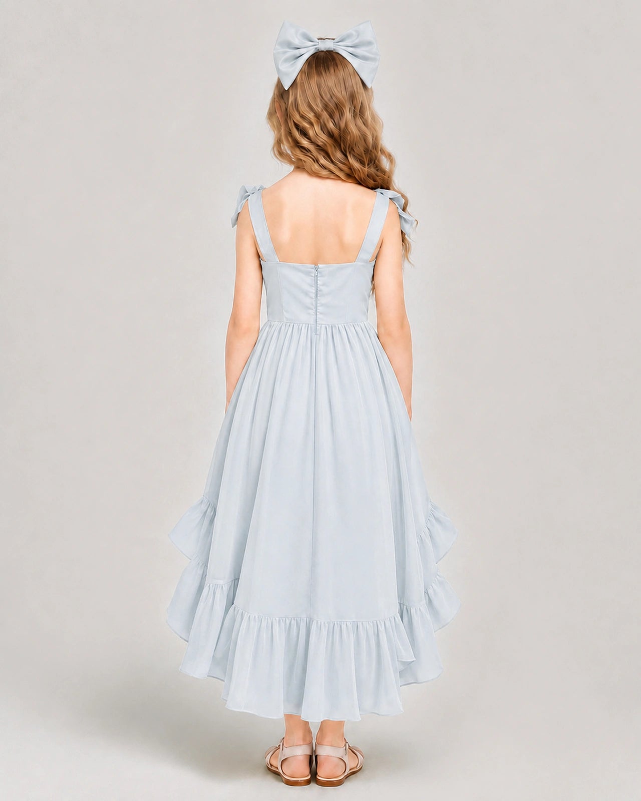 Dideyttawl Blush Pink Girls Formal Dress Spaghetti Strap High Low Chiffon Gown