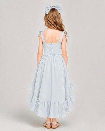 Dideyttawl Blush Pink Girl Formal Dress | Spaghetti Strap High Low Chiffon Gown