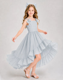 Dideyttawl Blush Pink Girls Formal Dress Spaghetti Strap High Low Chiffon Gown