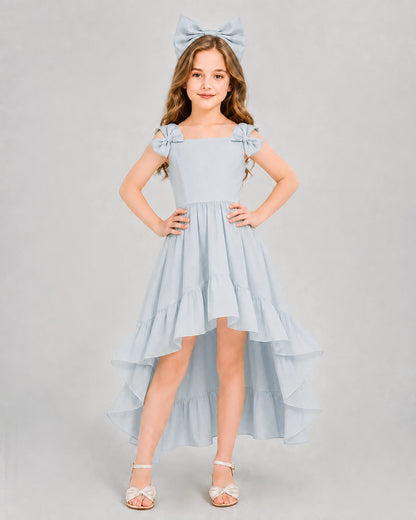 Dideyttawl Blush Pink Girl Formal Dress | Spaghetti Strap High Low Chiffon Gown