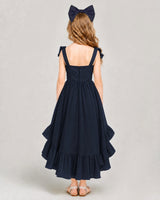Navy Blue Chiffon A-line Girls Formal Dress Back View