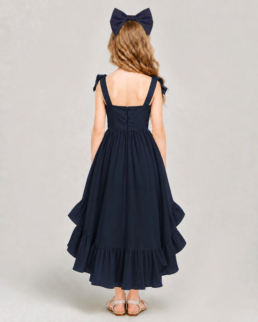 Navy Blue Chiffon A-line Girls Formal Dress Back View