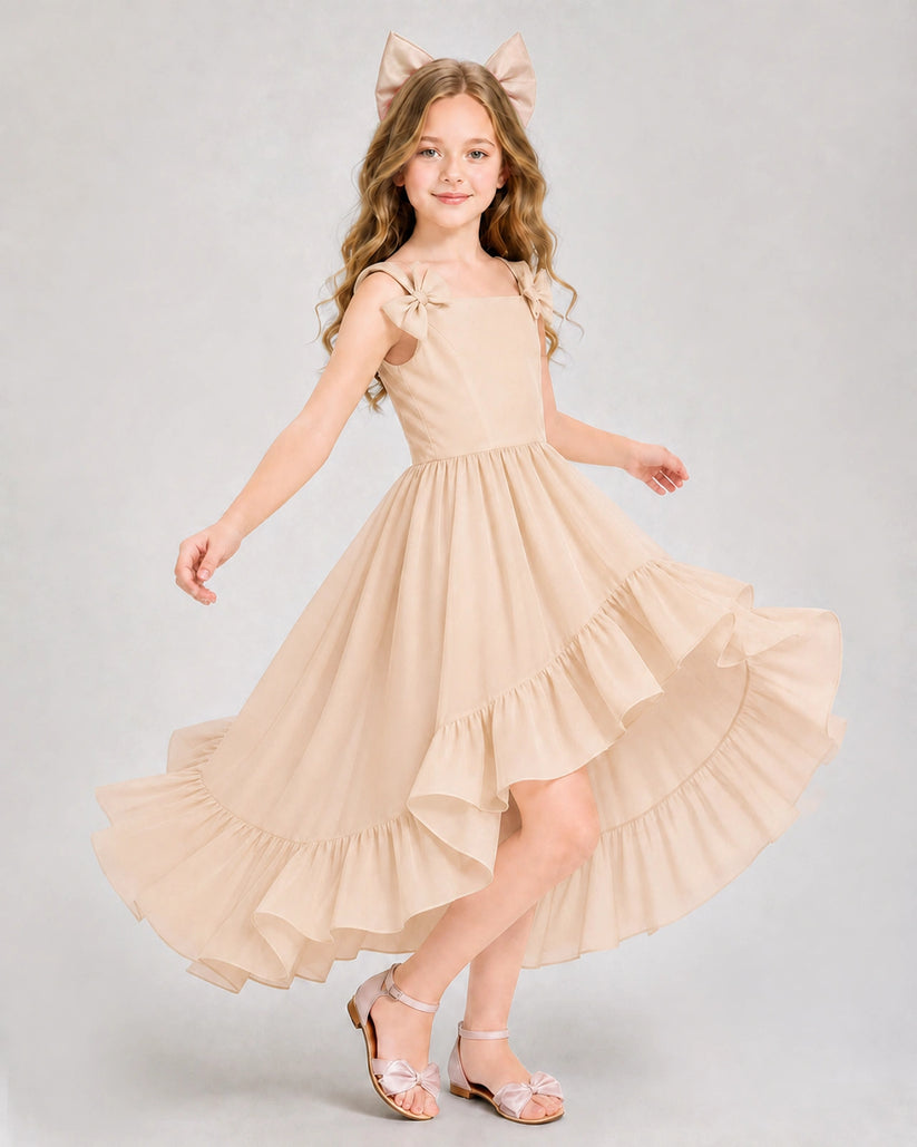 Peach Chiffon A-line Girls Formal Dress Front View