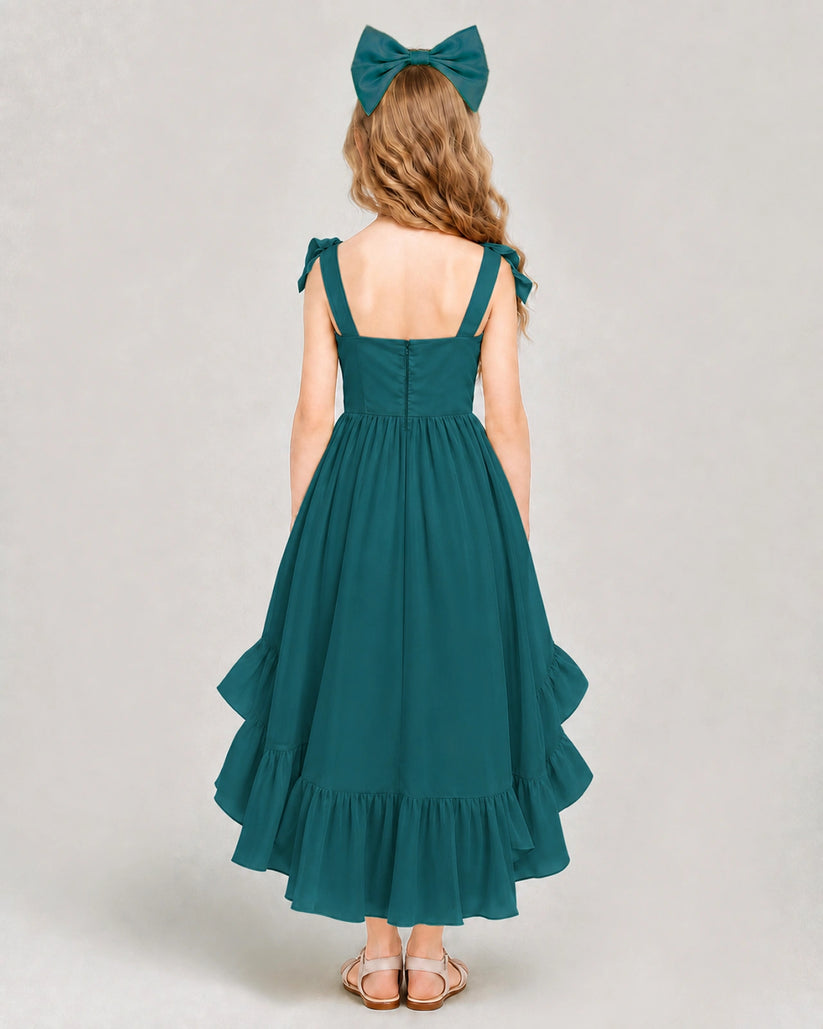 Peacock Chiffon A-line Girls Formal Dress Back View