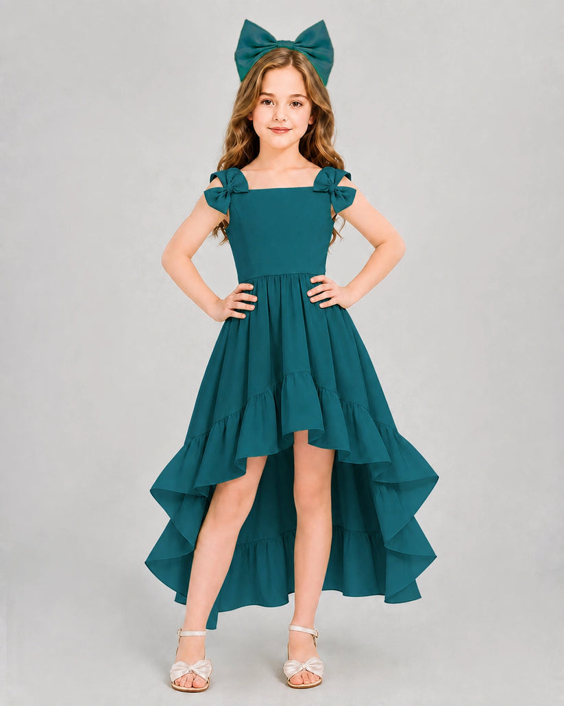Peacock Chiffon A-line Girls Formal Dress Front View