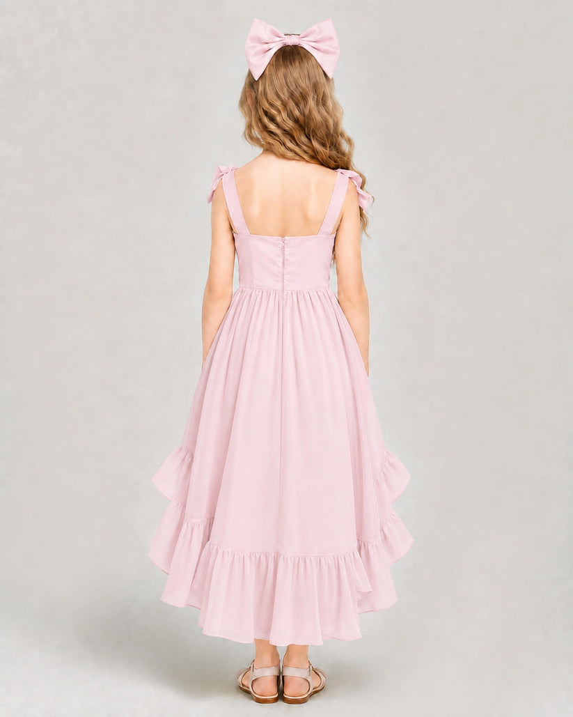 Pink Chiffon A-line Girls Formal Dress Back View