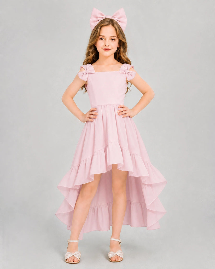 Pink Chiffon A-line Girls Formal Dress Front View