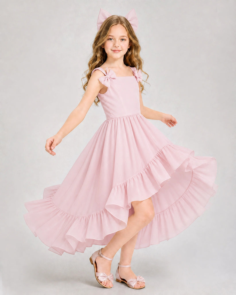 Pink Chiffon A-line Girls Formal Dress Front View