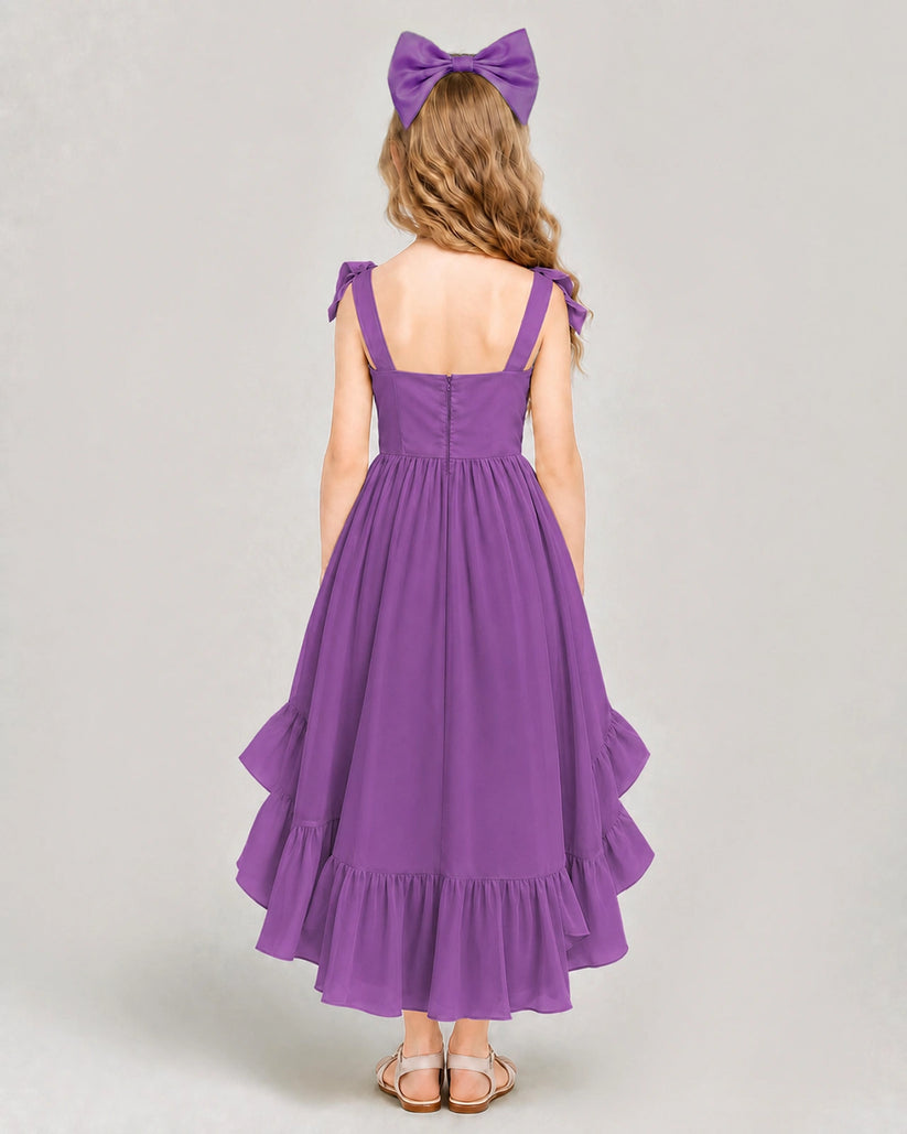 Purple Chiffon A-line Girls Formal Dress Back View
