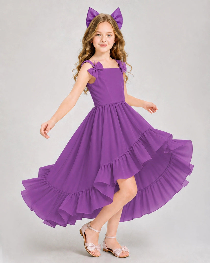 Purple Chiffon A-line Girls Formal Dress Front View