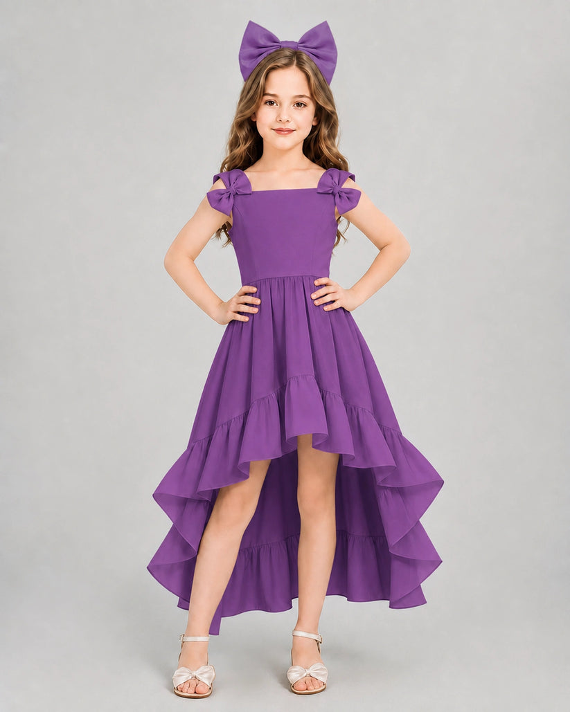 Purple Chiffon High-Low Girls Formal Dress Front View