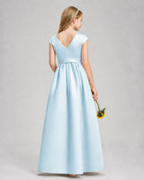 Baby Blue Satin A-line Junior Bridesmaid Dress Back View
