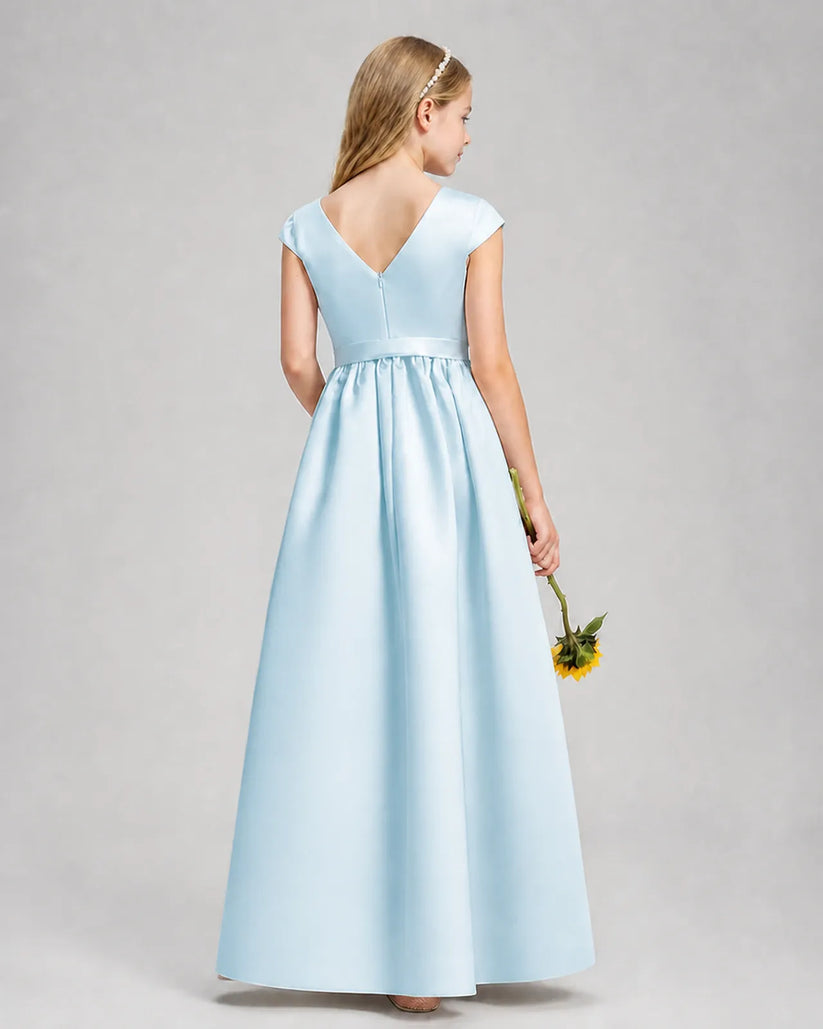 Baby Blue Satin A-line Junior Bridesmaid Dress Back View
