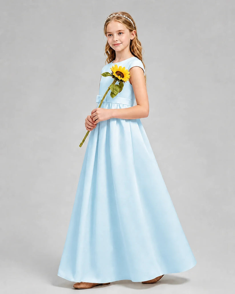 Baby Blue Satin A-line Junior Bridesmaid Dress Side View