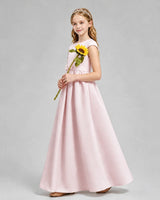 Blush Pink Satin A-line Junior Bridesmaid Dress Side View