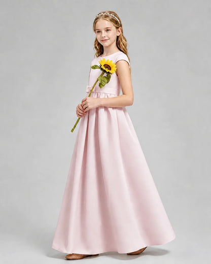 Blush Pink Satin A-line Junior Bridesmaid Dress Side View