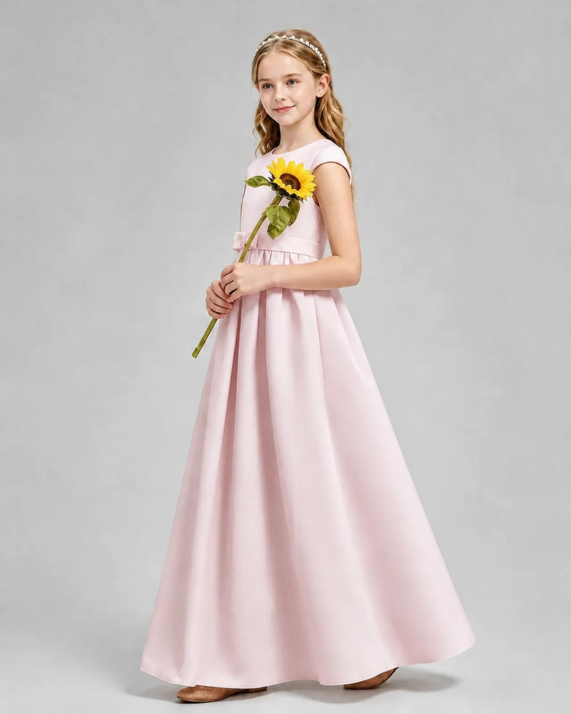 Blush Pink Satin A-line Junior Bridesmaid Dress Side View