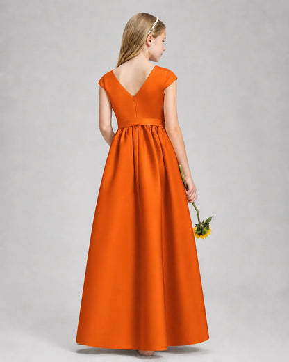 Burnt Orange Satin A-line Junior Bridesmaid Dress Back View