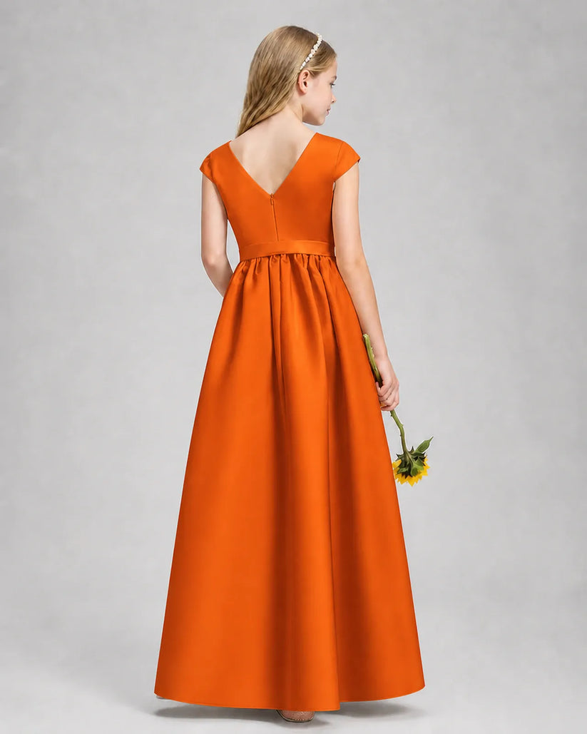 Burnt Orange Satin A-line Junior Bridesmaid Dress Back View