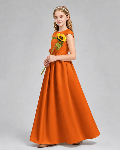 Burnt Orange Satin A-line Junior Bridesmaid Dress Side View