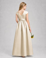 Champagne Satin A-line Junior Bridesmaid Dress Back View