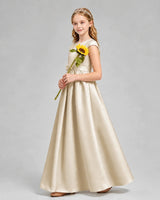 Champagne Satin A-line Junior Bridesmaid Dress Side View