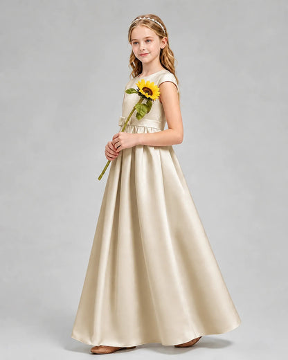 Champagne Satin A-line Junior Bridesmaid Dress Side View