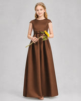 Chocolate Satin A-line Junior Bridesmaid Dress Front View