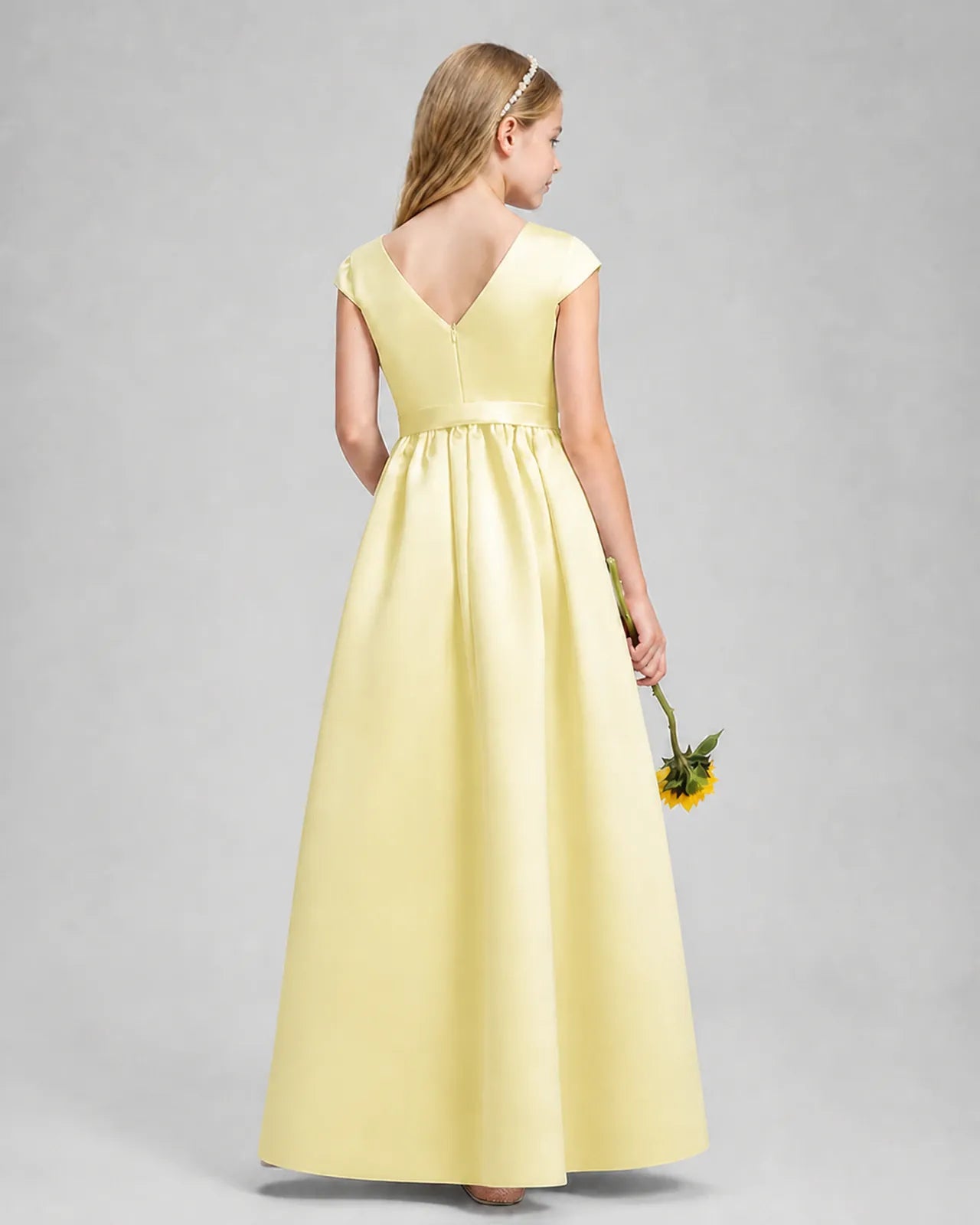 Daffodil Satin A-line Junior Bridesmaid Dress Back View