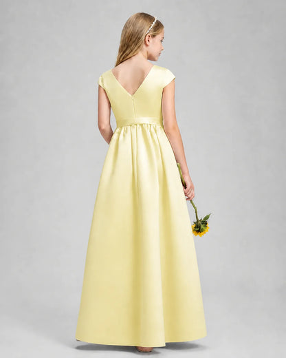 Daffodil Satin A-line Junior Bridesmaid Dress Back View