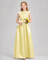 Daffodil Satin A-line Junior Bridesmaid Dress Front View