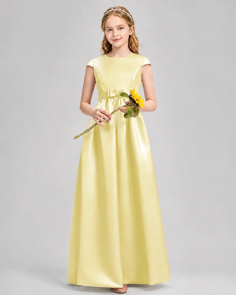 Daffodil Satin A-line Junior Bridesmaid Dress Front View