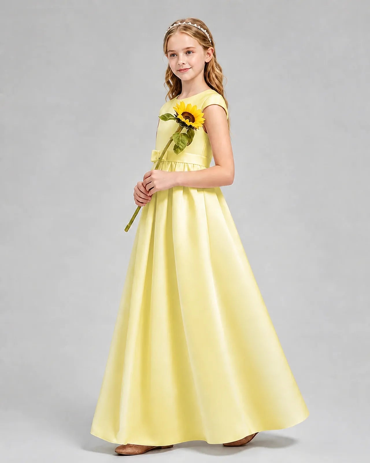 Daffodil Satin A-line Junior Bridesmaid Dress Side View