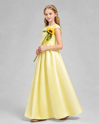 Daffodil Satin A-line Junior Bridesmaid Dress Side View