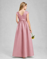 Dusty Rose Satin A-line Junior Bridesmaid Dress Back View
