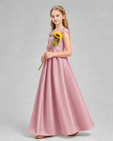 Dusty Rose Satin A-line Junior Bridesmaid Dress Side View