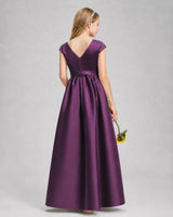 Grape Satin A-line Junior Bridesmaid Dress Back View
