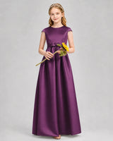 Grape Satin A-line Junior Bridesmaid Dress Front View