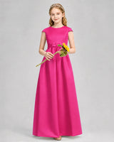 Hot Pink Satin A-line Junior Bridesmaid Dress Front View