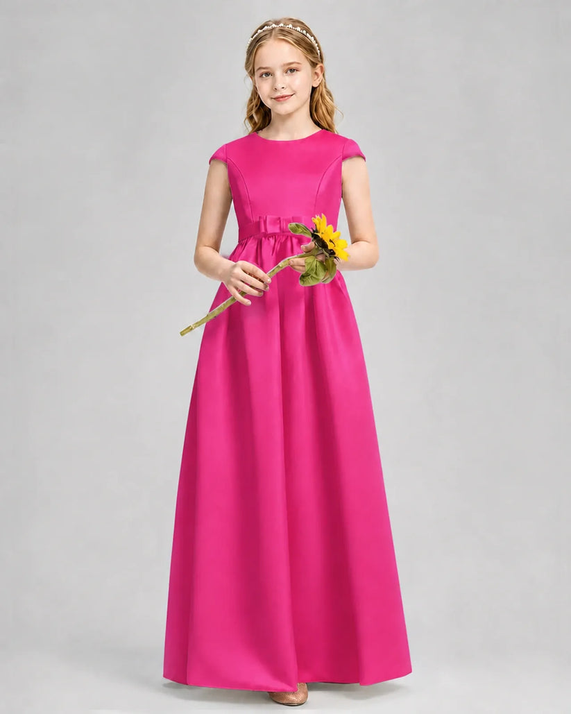 Hot Pink Satin A-line Junior Bridesmaid Dress Front View