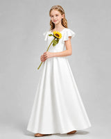 Ivory Satin A-line Junior Bridesmaid Dress Side View