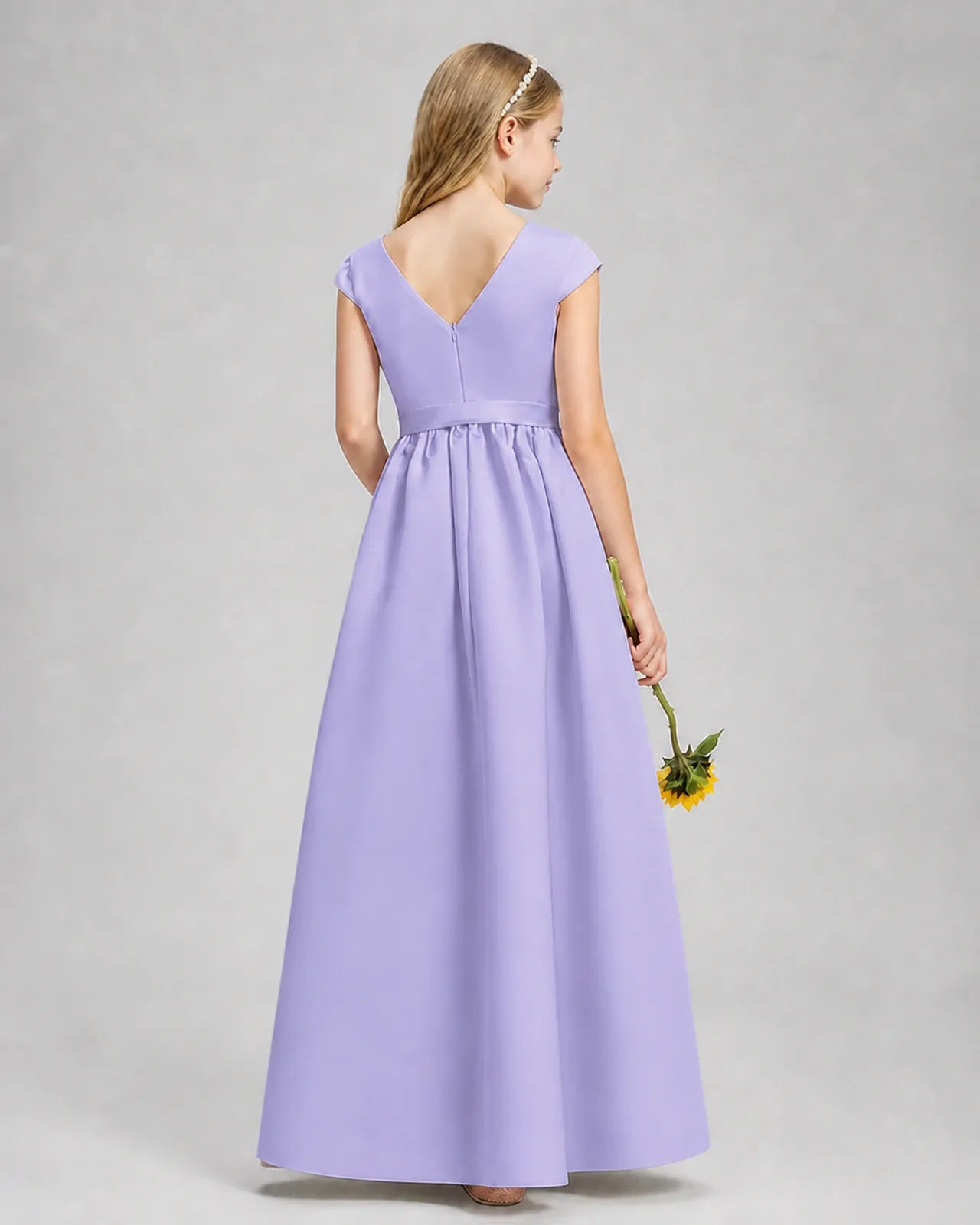 Lavender Satin A-line Junior Bridesmaid Dress Back View