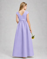 Lavender Satin A-line Junior Bridesmaid Dress Back View