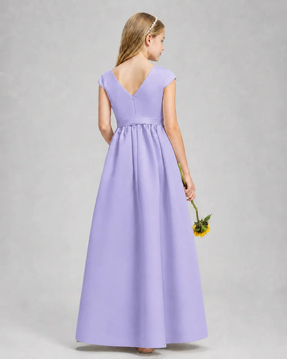Lavender Satin A-line Junior Bridesmaid Dress Back View