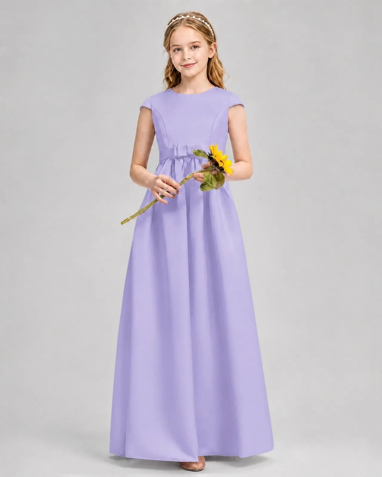 Lavender Satin A-line Junior Bridesmaid Dress Front View