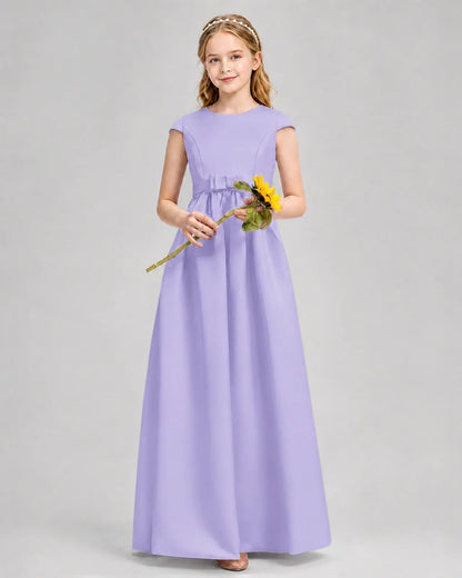 Lavender Satin A-line Junior Bridesmaid Dress Front View