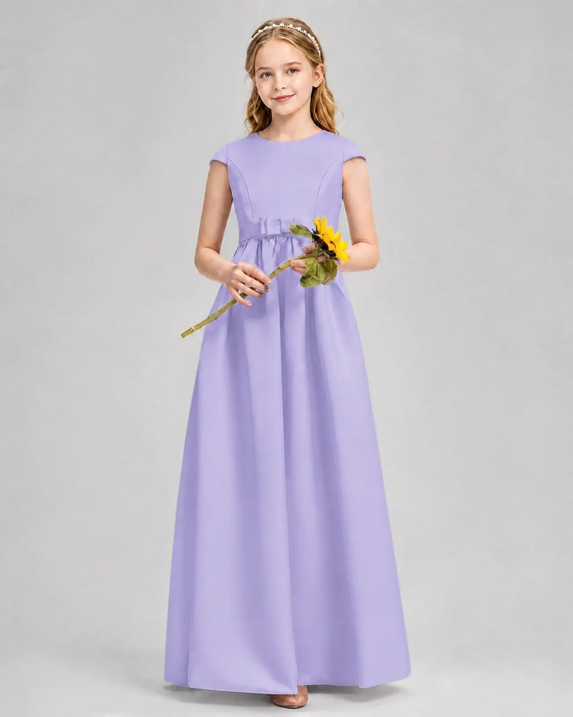 Lavender Satin A-line Junior Bridesmaid Dress Front View