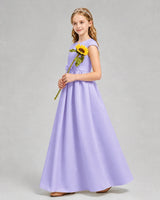 Lavender Satin A-line Junior Bridesmaid Dress Side View