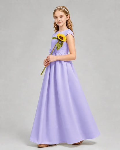 Lavender Satin A-line Junior Bridesmaid Dress Side View