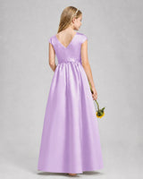 Lilac Satin A-line Junior Bridesmaid Dress Back View